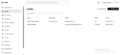 CRM — Customer Relationship Management, tampilan 1